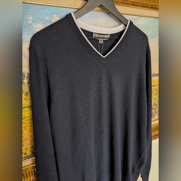 G/FORE Wool V-Neck Sweater - Dark Blue with White Trim XL